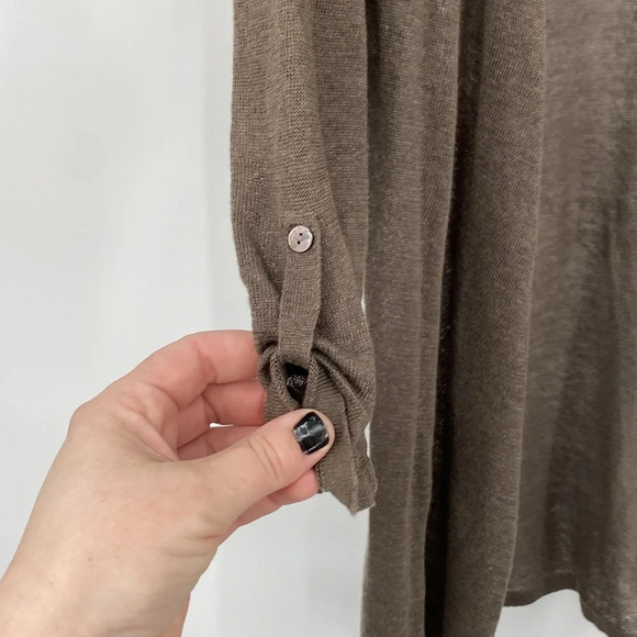 Project Tank Blouse Cardigan Set Womens Sz Medium White Green Striped Linen Cowl - Picture 9 of 13